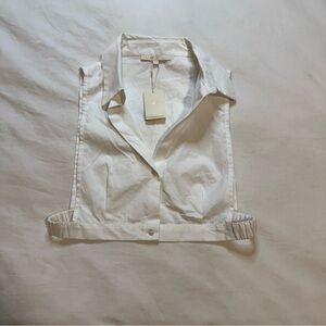 Maje White Sleeveless Collared Top